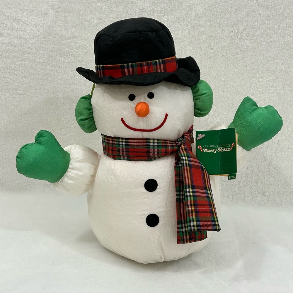 Vintage 1993 Gibson Greetings Merry Makers Stuffed Plush Nylon Christmas Snowman